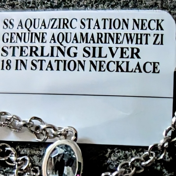 NWT Genuine Aquamarine Birthstone 18" Sterling Silver Station Necklace - Picture 4 of 5